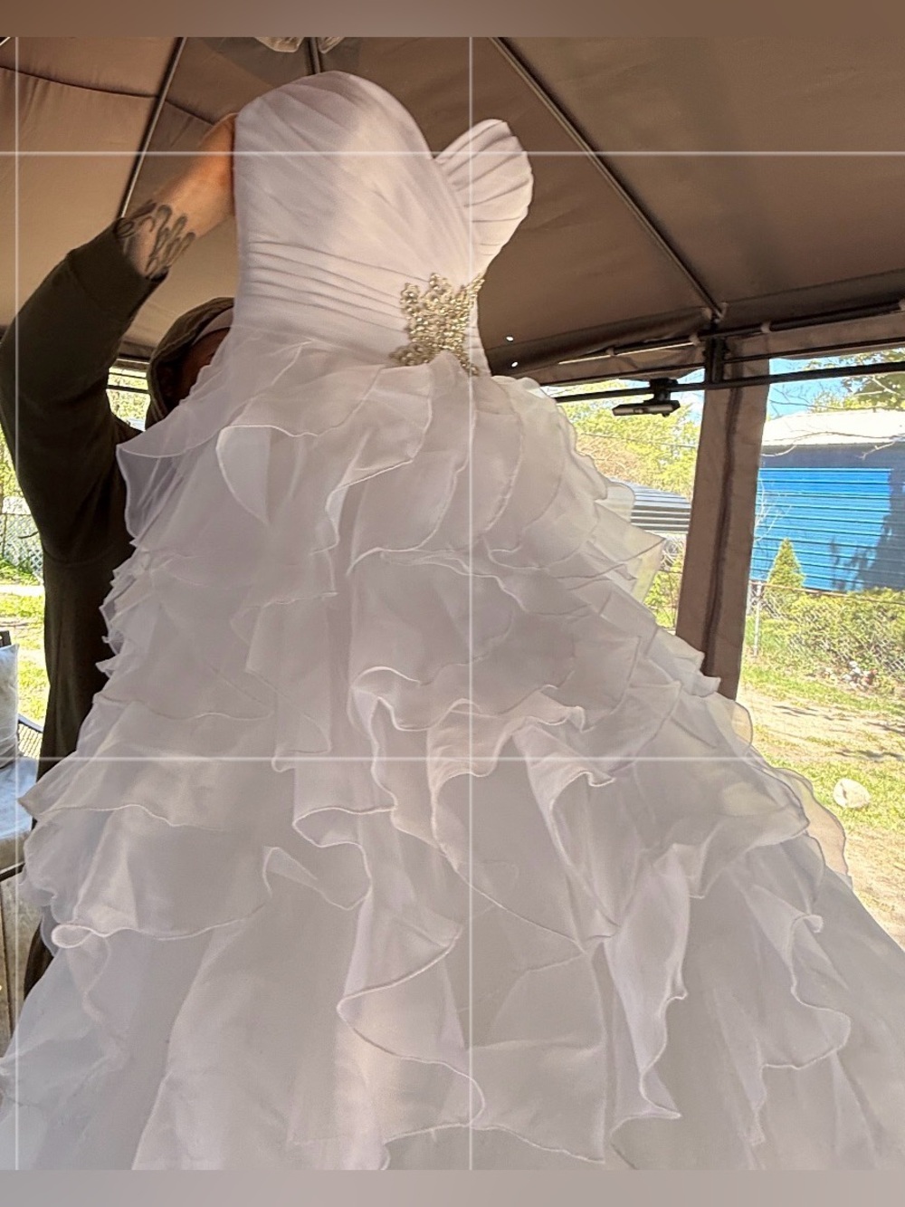 Allure Bridal Dress-White Ruffled Strapless Wedding Gown Sz 10 - Picture 12 of 12